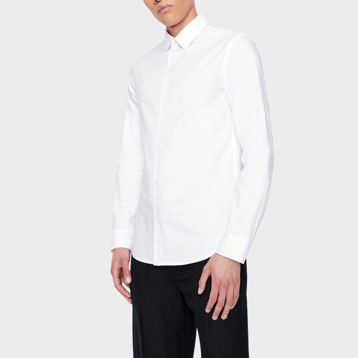 Front view of the Armani slim fit oxford business shirt in white.