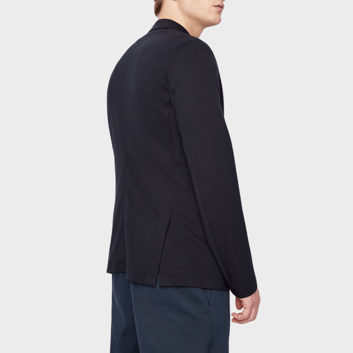 Back view of the sports jacket in navy blue