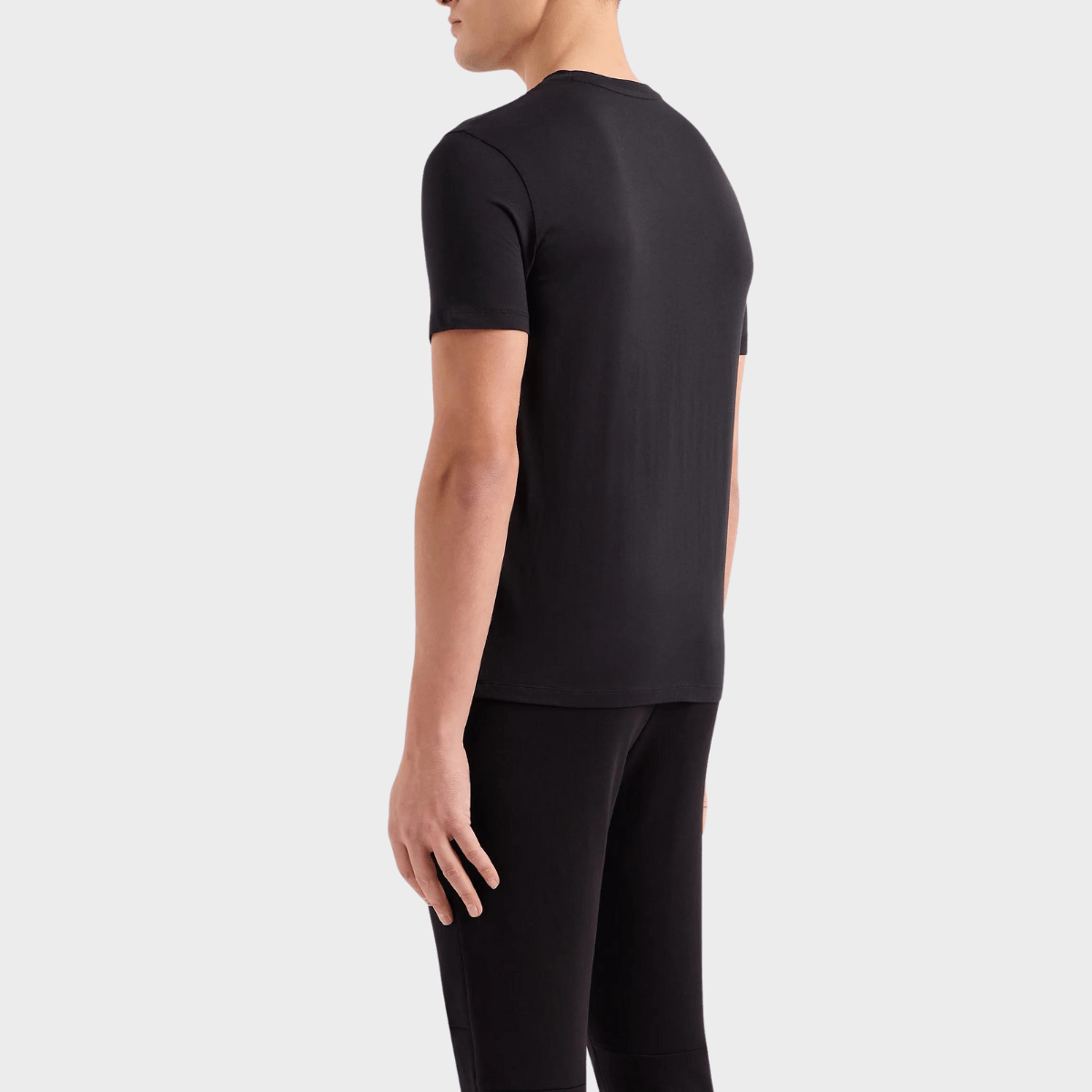 Back view of the men's logo shirt in black by Armani.