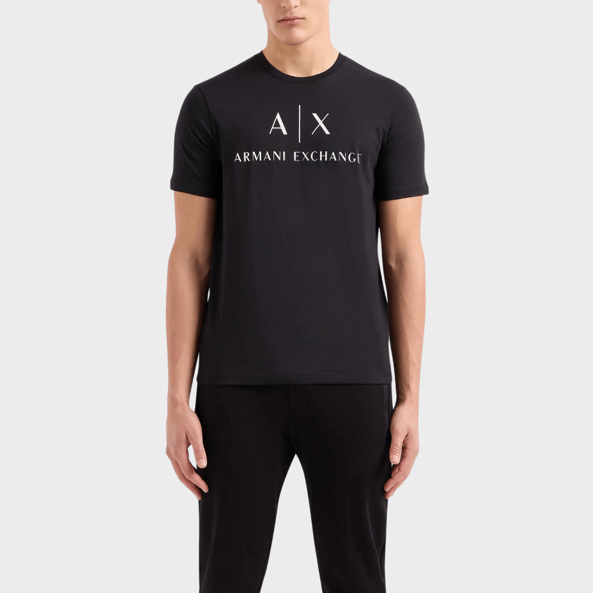 Front view of the Armani slim fit chest logo t-shirt in black cotton