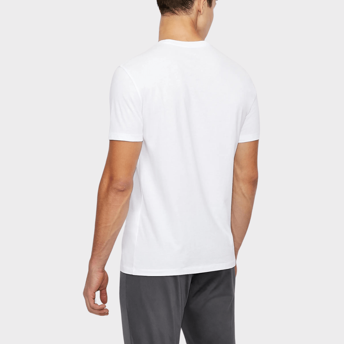 Back view of the white cotton Armani slim fit logo t-shirt.