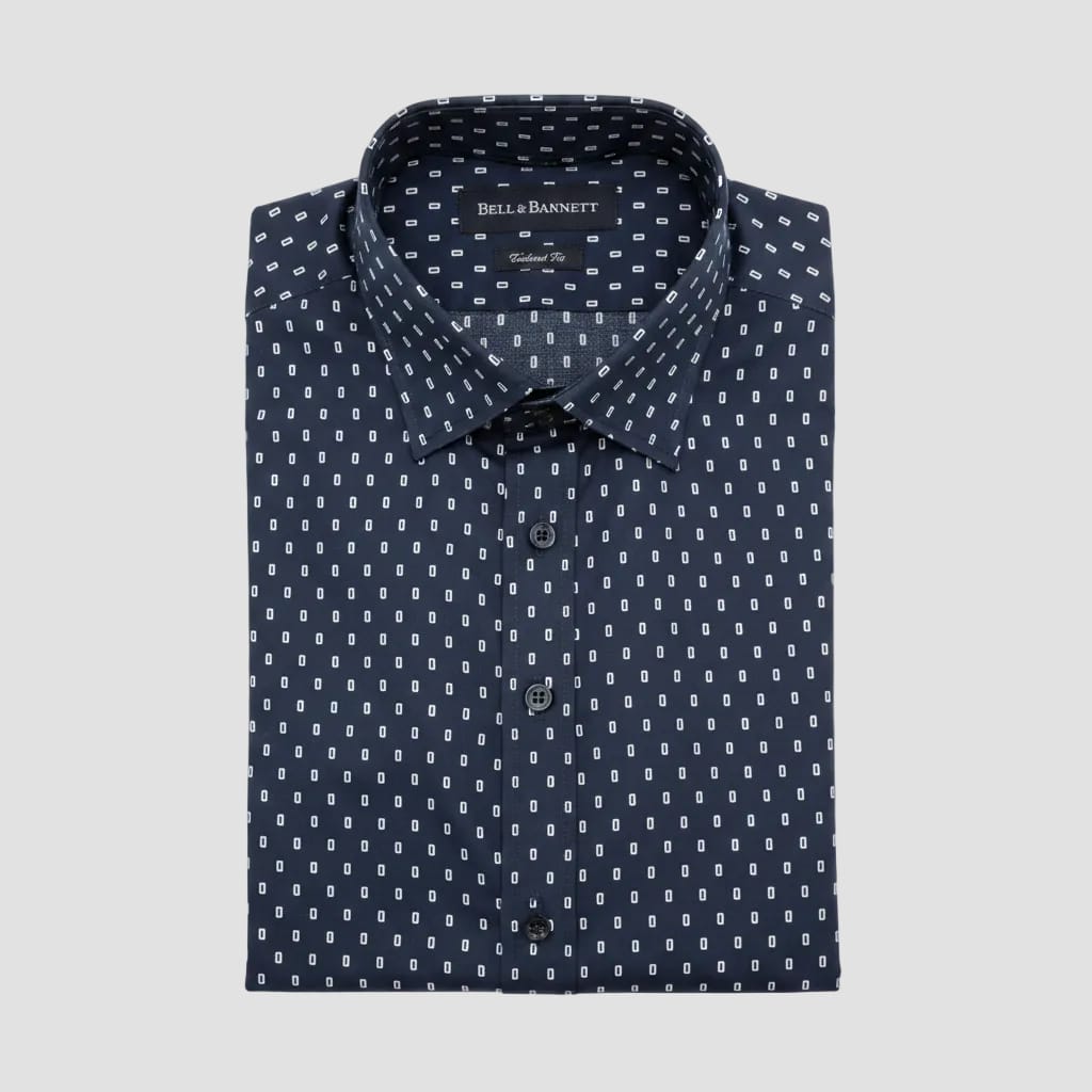 navy pattern dress shirt