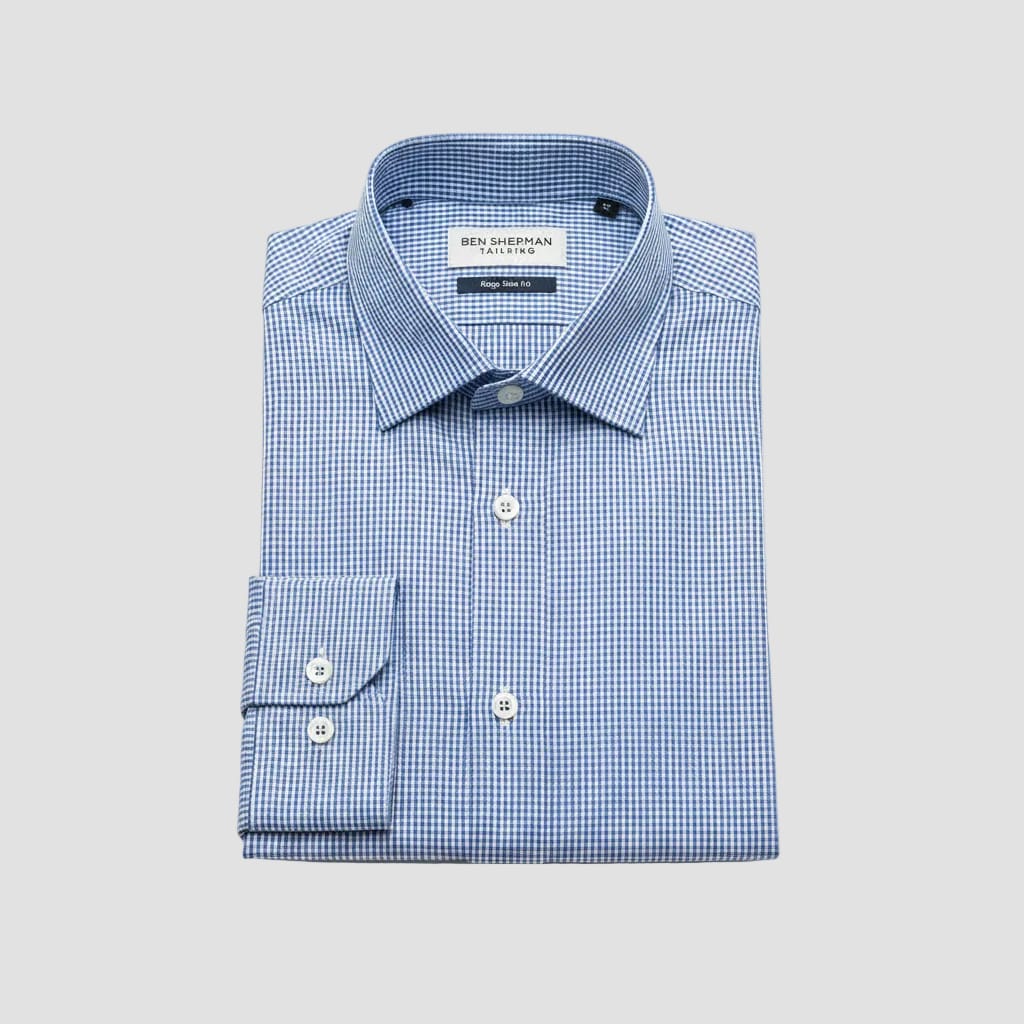 blue check shirt