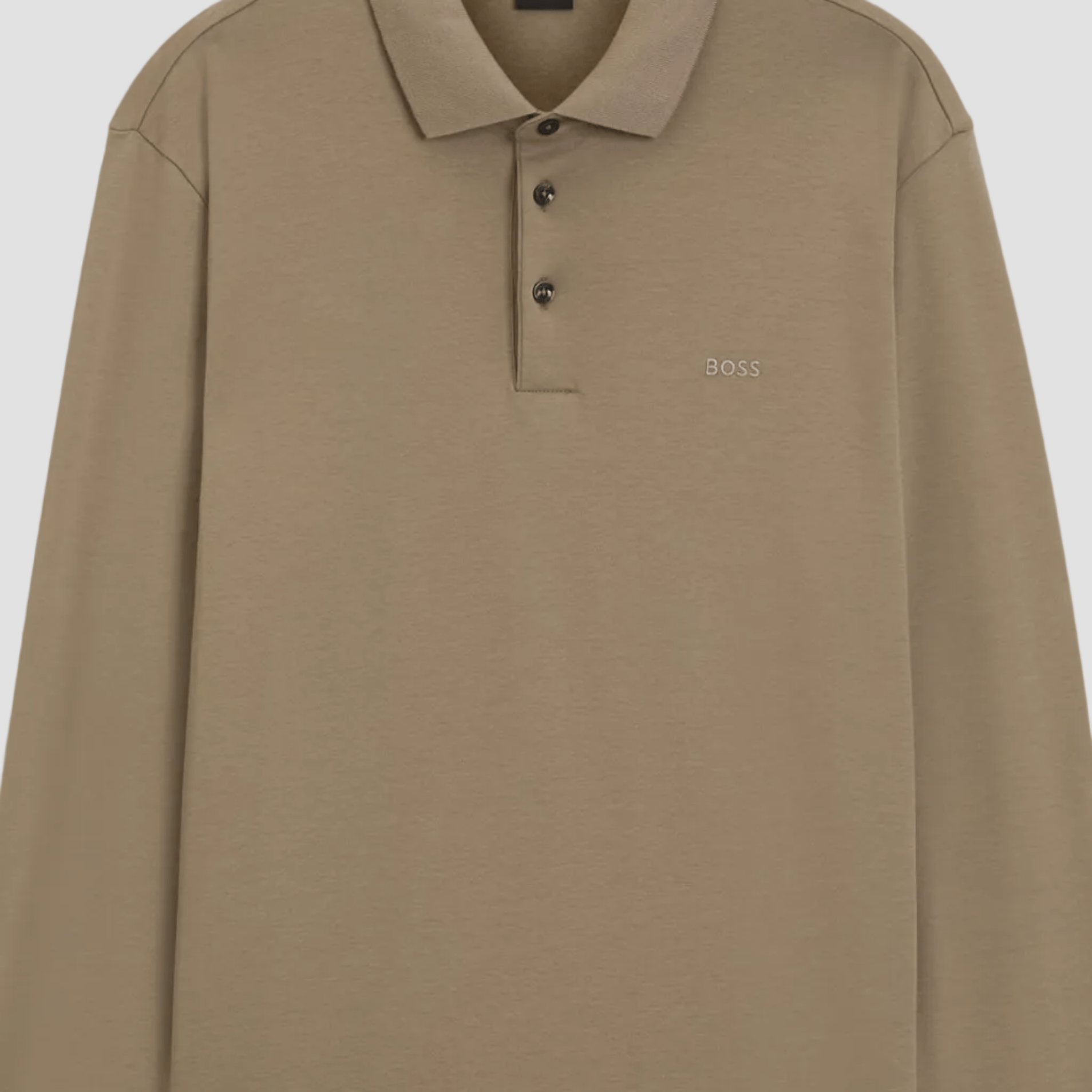 BOSS Pado 30 Long Sleeved Polo T-Shirt in Taupe Cotton