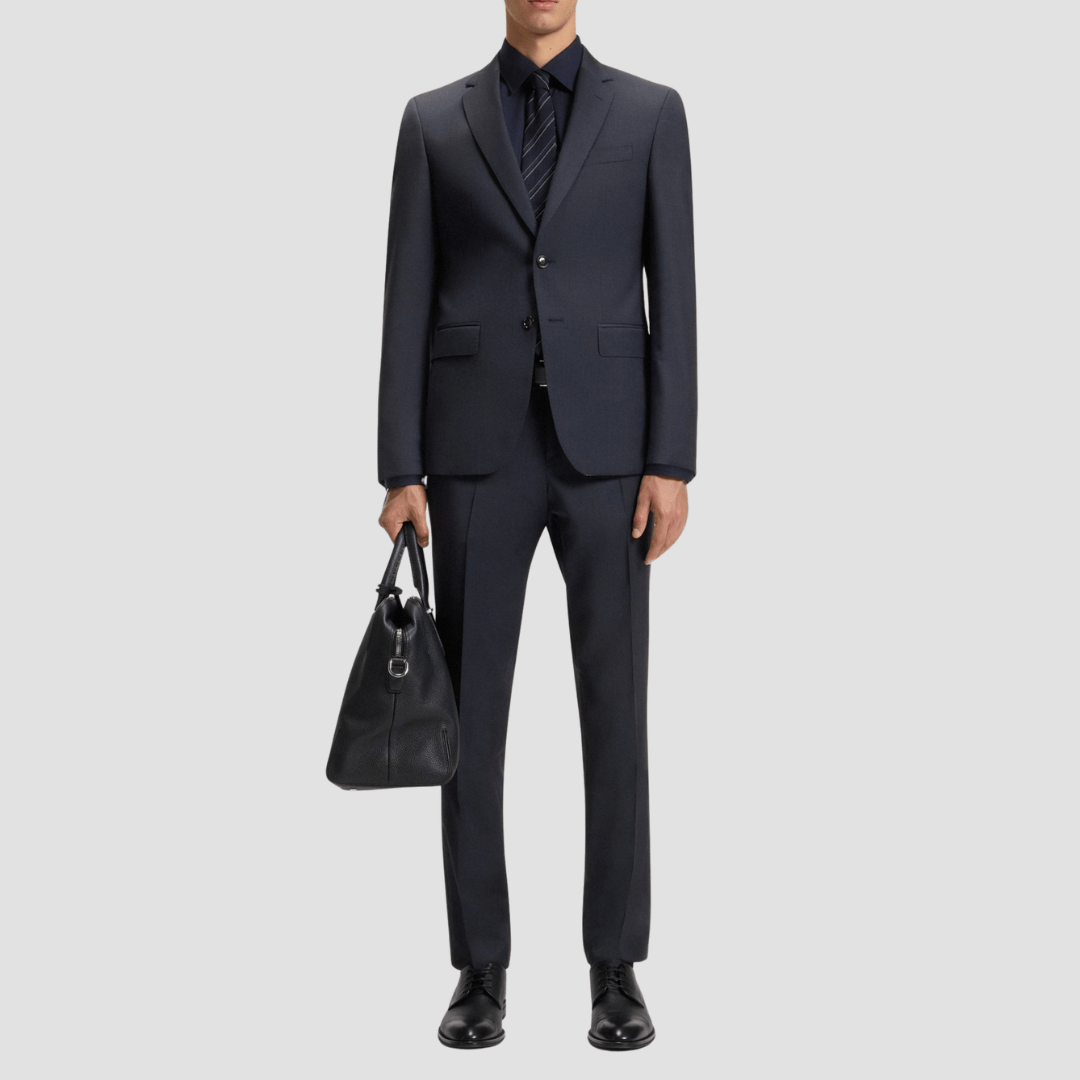 Boss Regular Fit H-Huge 2 Piece Suit in Dark Blue Virgin Wool