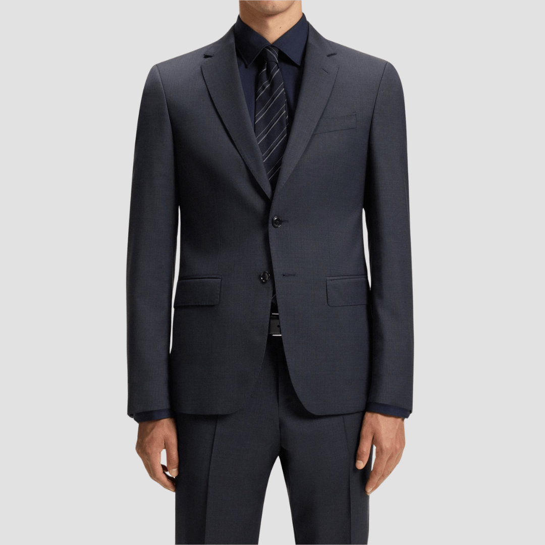 Boss Regular Fit H-Huge 2 Piece Suit in Dark Blue Virgin Wool