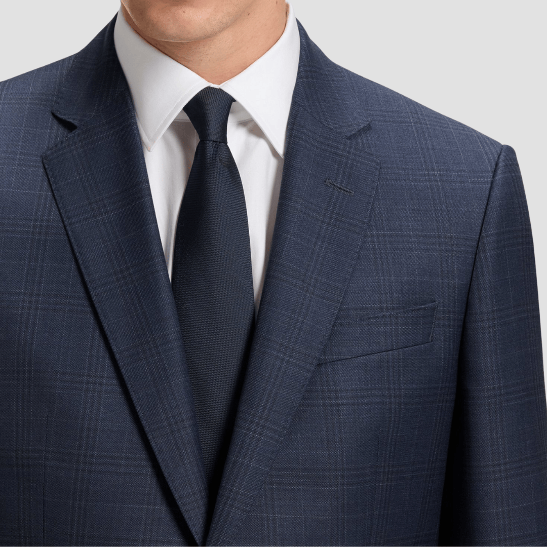 Boss Slim Fit 2 H-Huge Piece Suit in Dark Blue Checked Virgin Wool