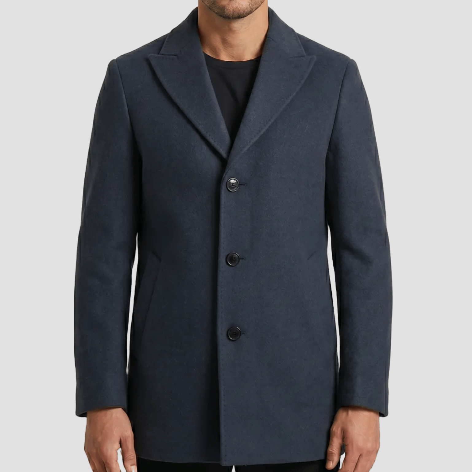 Boston Men's Lincoln Overcoat in Navy Wool Blend