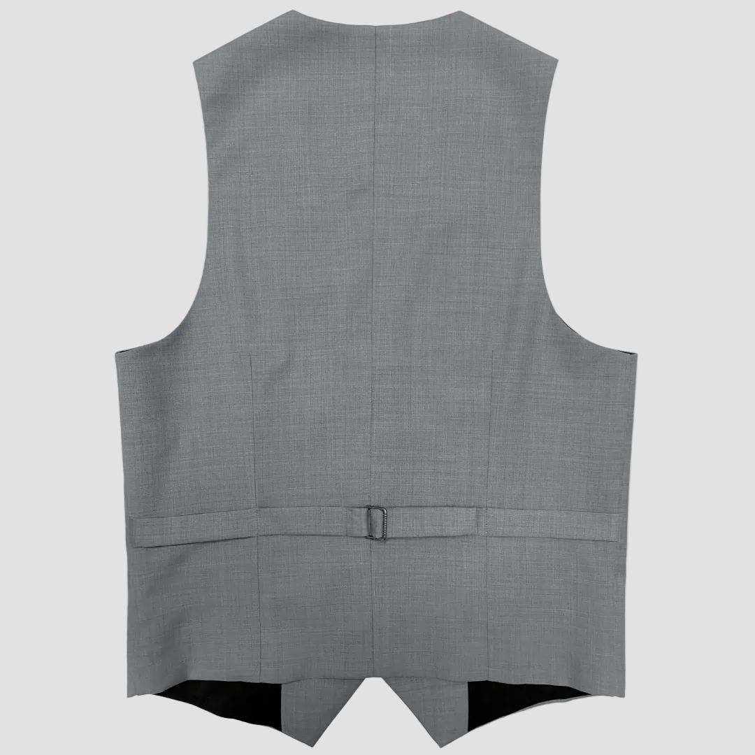 Boston’s grey Dorset vest in slim fit with V‑neck and satin lining.