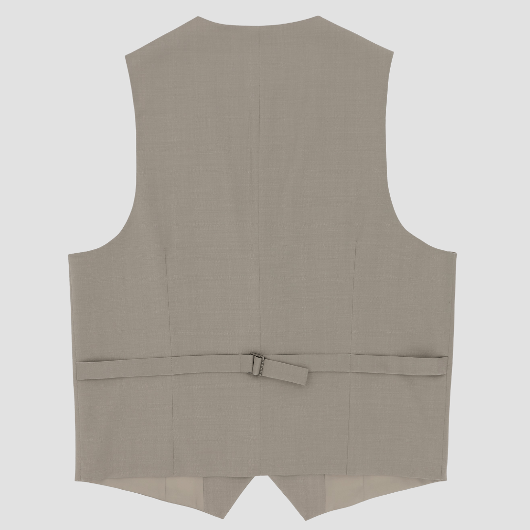 Boston’s mushroom Dorset vest in slim fit with V‑neck and satin lining.