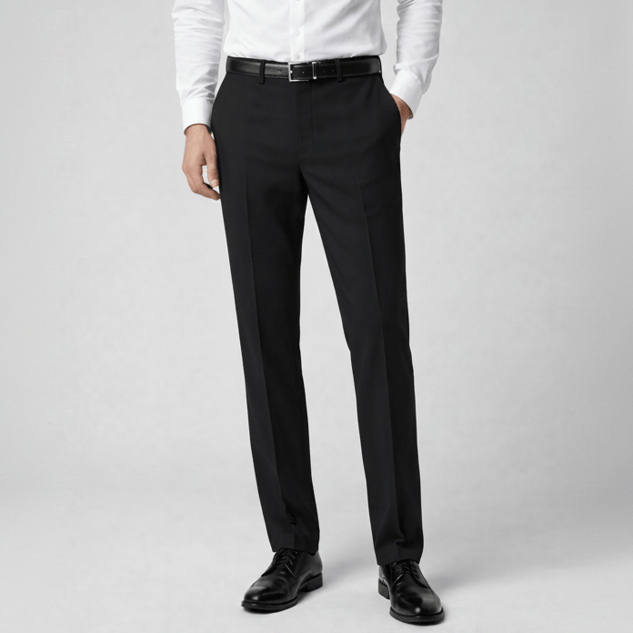Boston’s Edward black trousers in a slim leg with breathable merino wool and clean tailoring. 