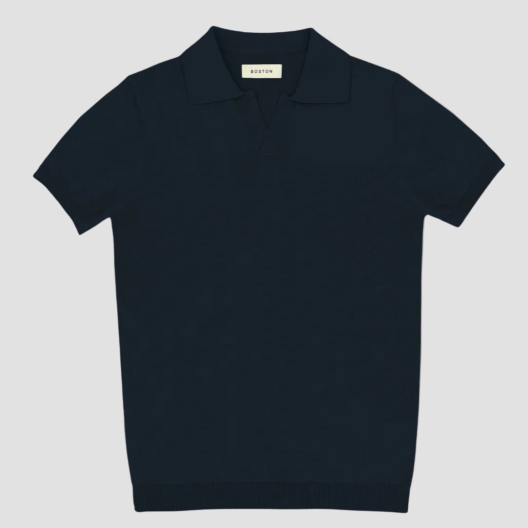 Boston men’s navy polo knit in pure cotton.