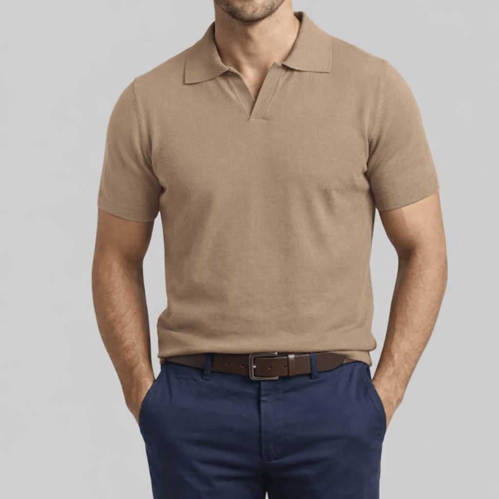 Boston men’s taupe polo knit in pure cotton.