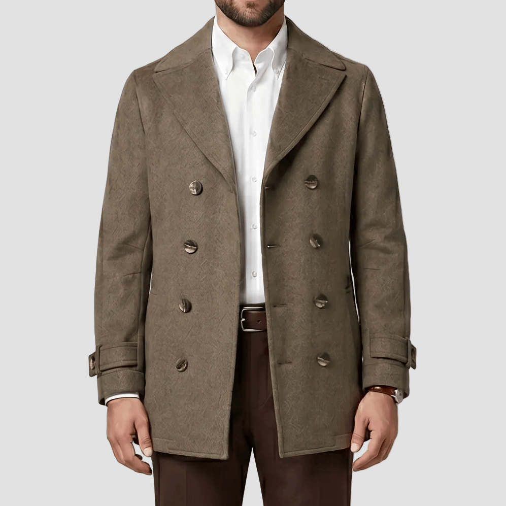 Boston Peabody Double Breasted Coat in Coffee Wool Blend