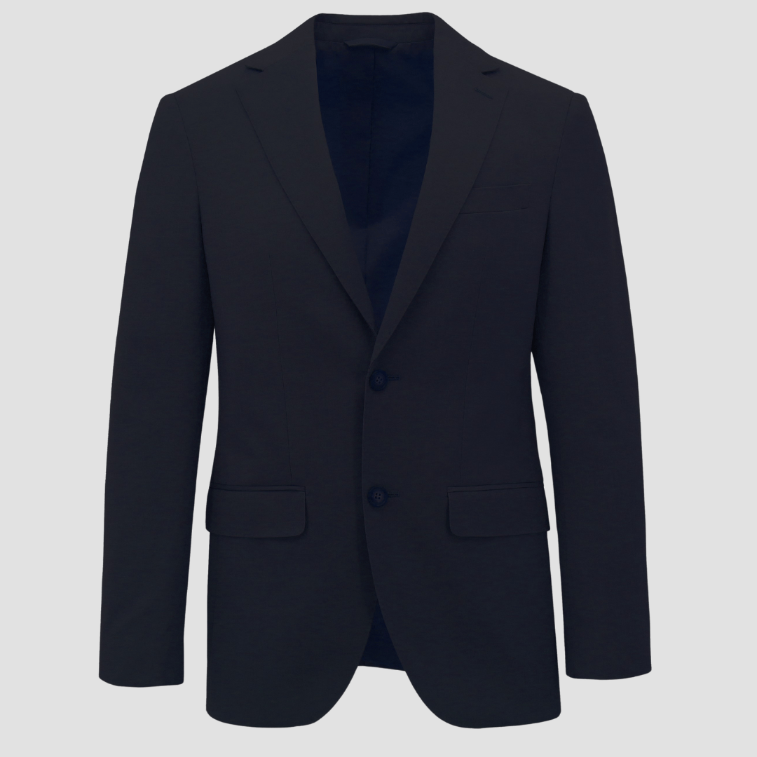 Men’s Lazio navy suit by Boston, crafted in a stretch merino wool blend with sharp tailoring.