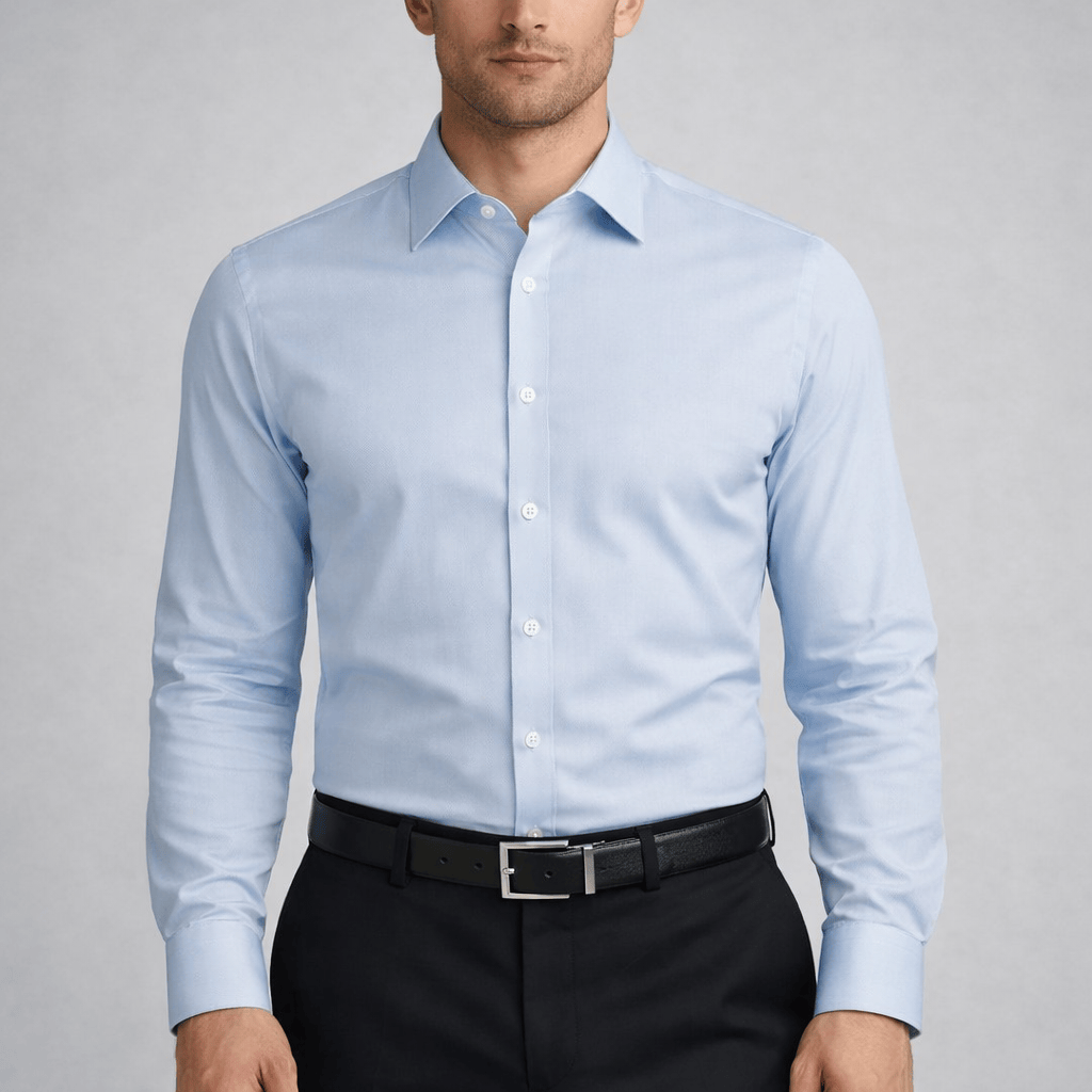Boston’s Liberty ice blue shirt in a modern slim fit with plain cuffs and darted back. 