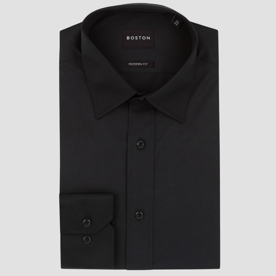 Boston’s Liberty black business shirt in a modern slim fit with classic collar and tailored darts.