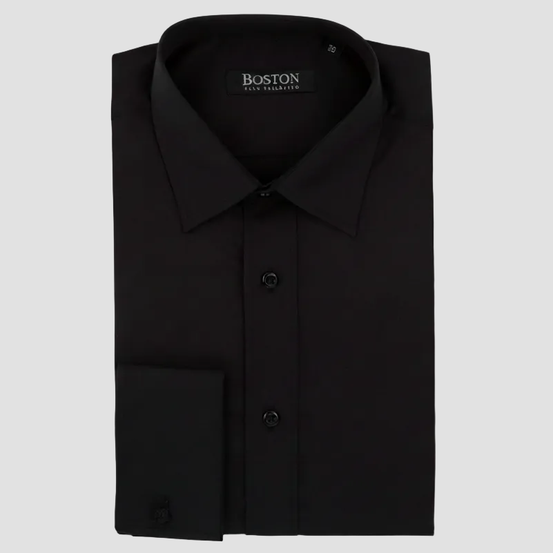 Boston’s Liberty black French cuff shirt in a modern slim fit with classic collar and tailored darts.
