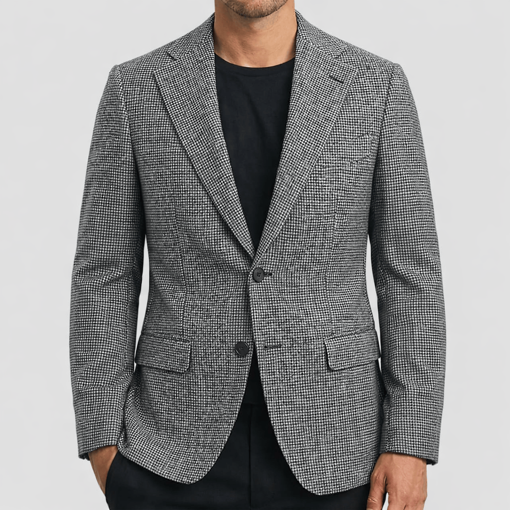 Boston’s Prato monochrome jacket in slim fit with mini houndstooth texture and side vents.