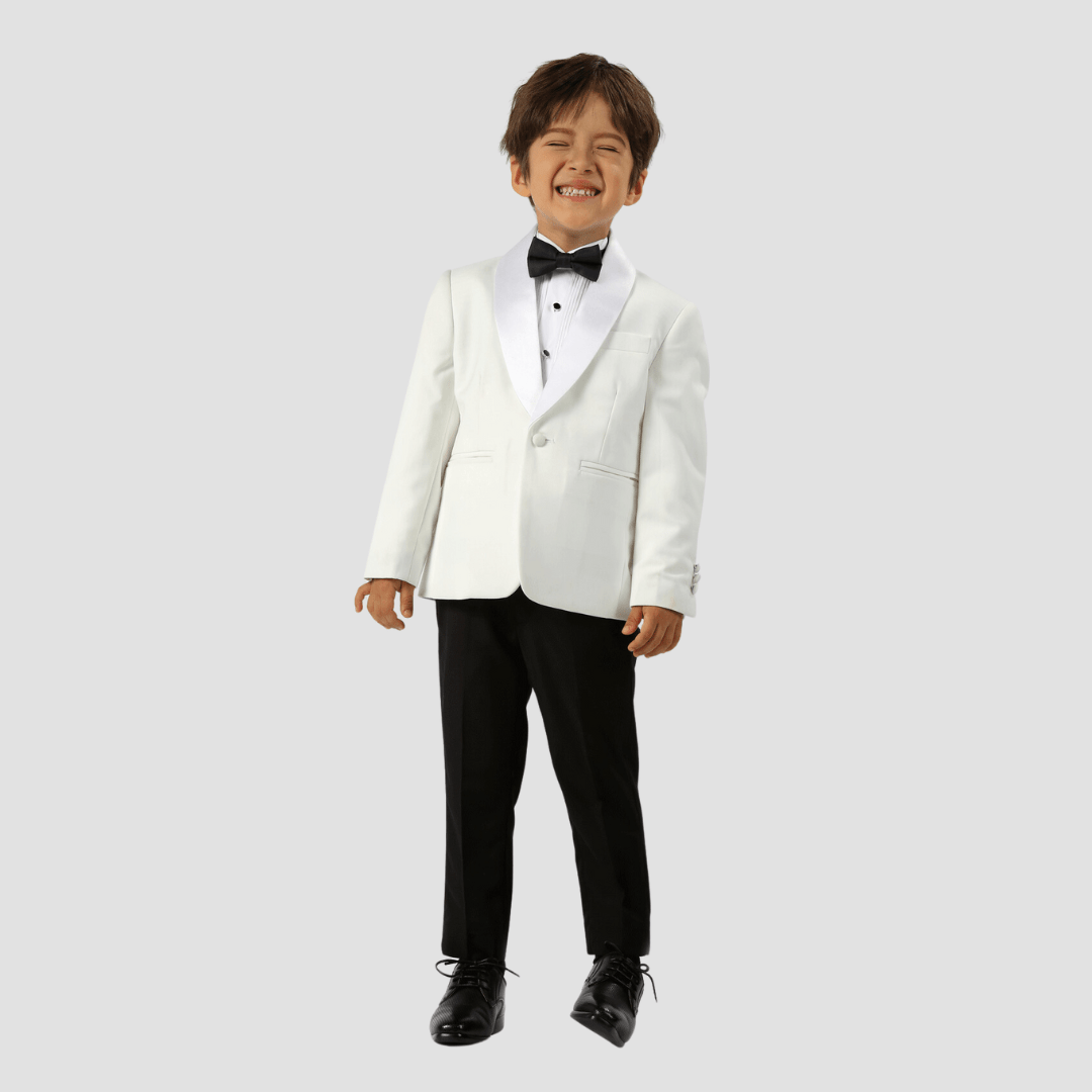 Boulvandre Kids Satin Lapel Dinner Jacket in Ivory