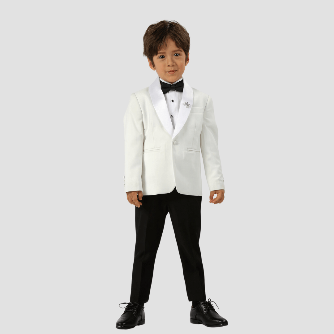 Boulvandre Kids Satin Lapel Dinner Jacket in Ivory