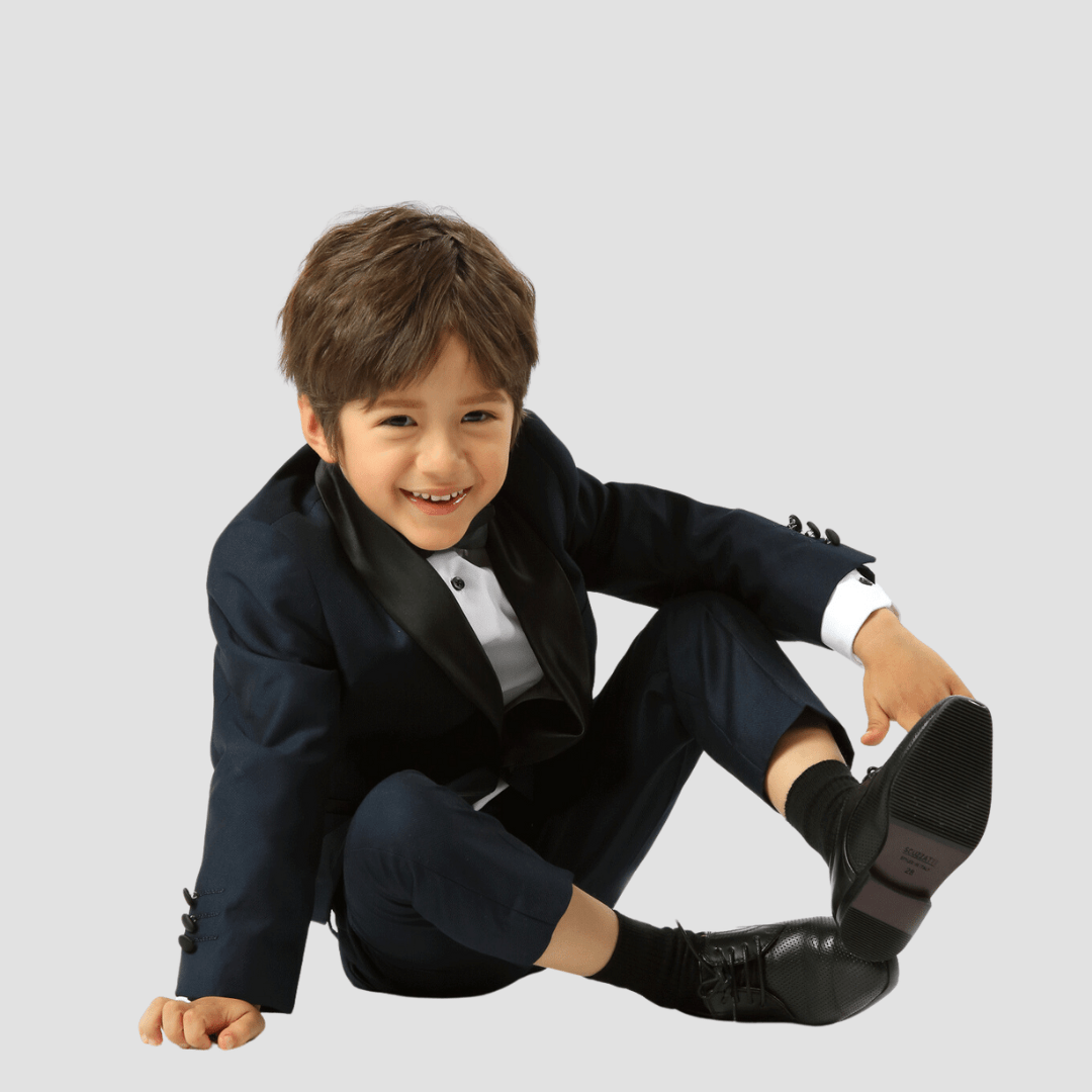 Boulvandre Kids Slim Fit Satin Shawl Lapel Formal Suit in Navy