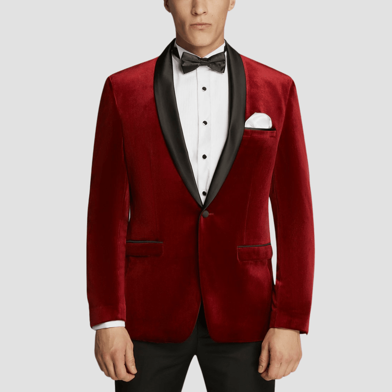 Boulvandre Mens Scuzzatti Velvet Dinner Jacket in Burgundy