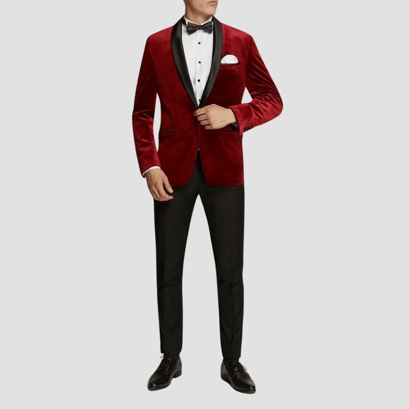 Boulvandre Mens Scuzzatti Velvet Dinner Jacket in Burgundy