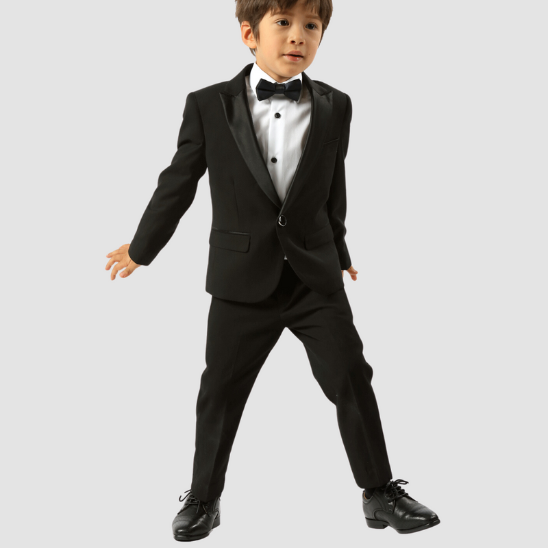 Boulvandre Kids Varce Italia Peak Lapel Tuxedo Suit in Black