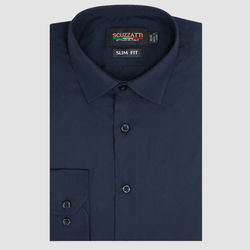 Boulvandre Mens Slim Fit Scuzzatti Poplin Dress Shirt in Navy