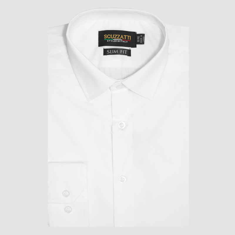 Boulvandre Mens Slim Fit Scuzzatti Poplin Dress Shirt in White