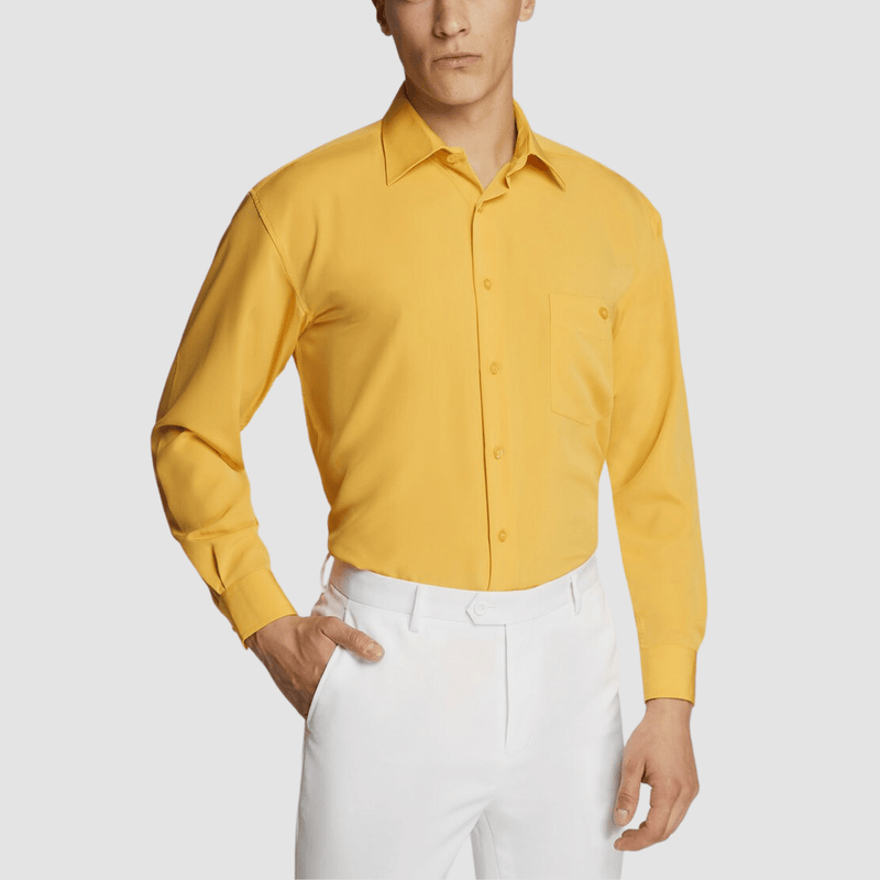 Mens yellow button sales down dress shirt