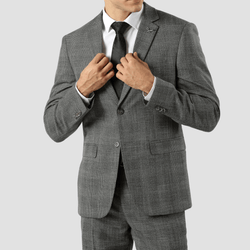 Boulvandre Mens Slim Fit Textured Check Suit in Steel Grey Big Man Sizes