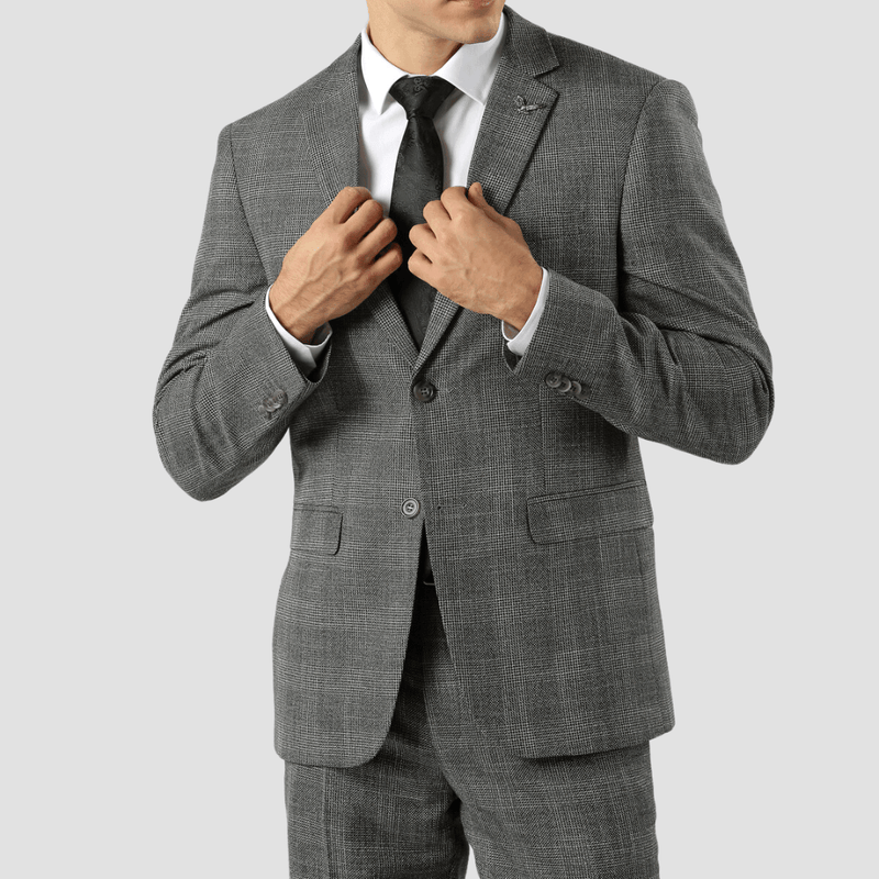 Boulvandre Mens Slim Fit Textured Check Suit in Steel Grey