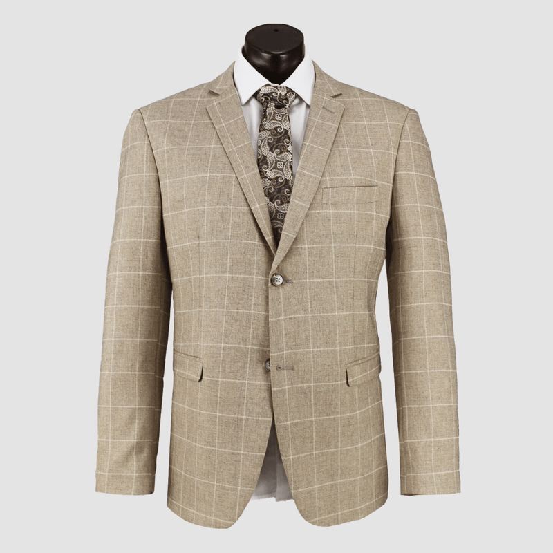 Boulvandre Mens Slim Fit Scuzzatti Checkered Suit in Camel