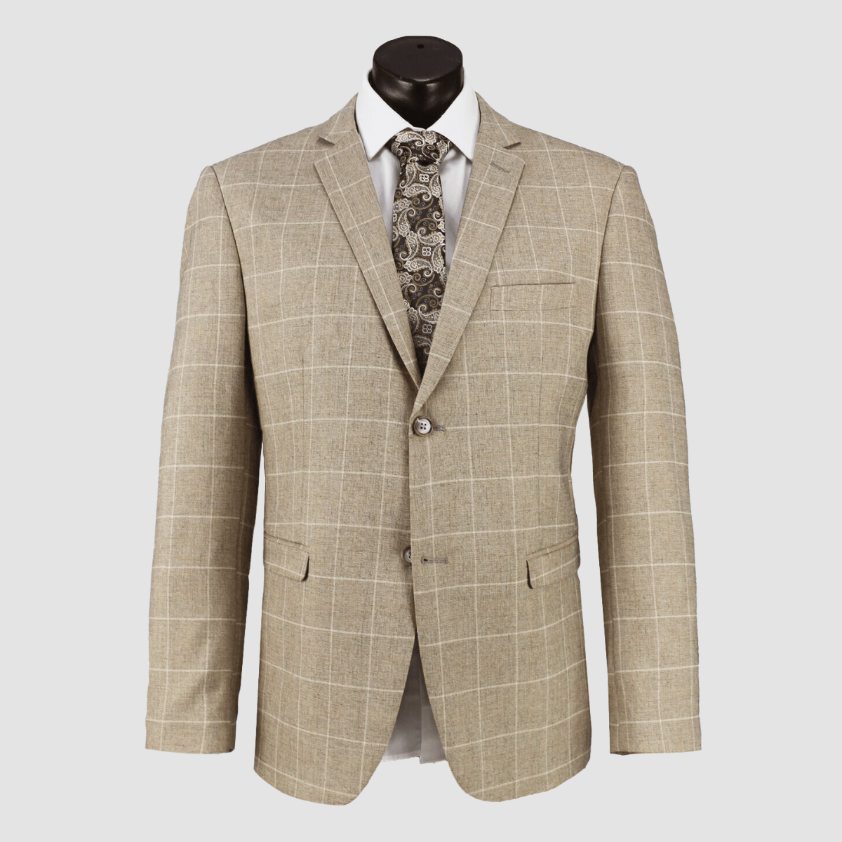 Boulvandre Mens Slim Fit Scuzzatti Checkered Suit in Camel Big Man