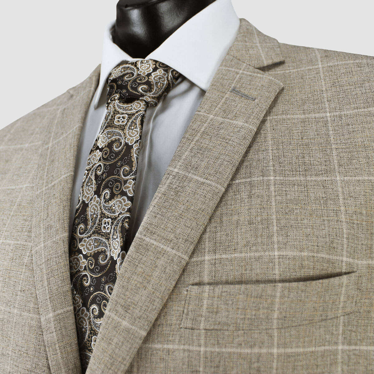 Boulvandre Mens Slim Fit Scuzzatti Checkered Suit in Camel