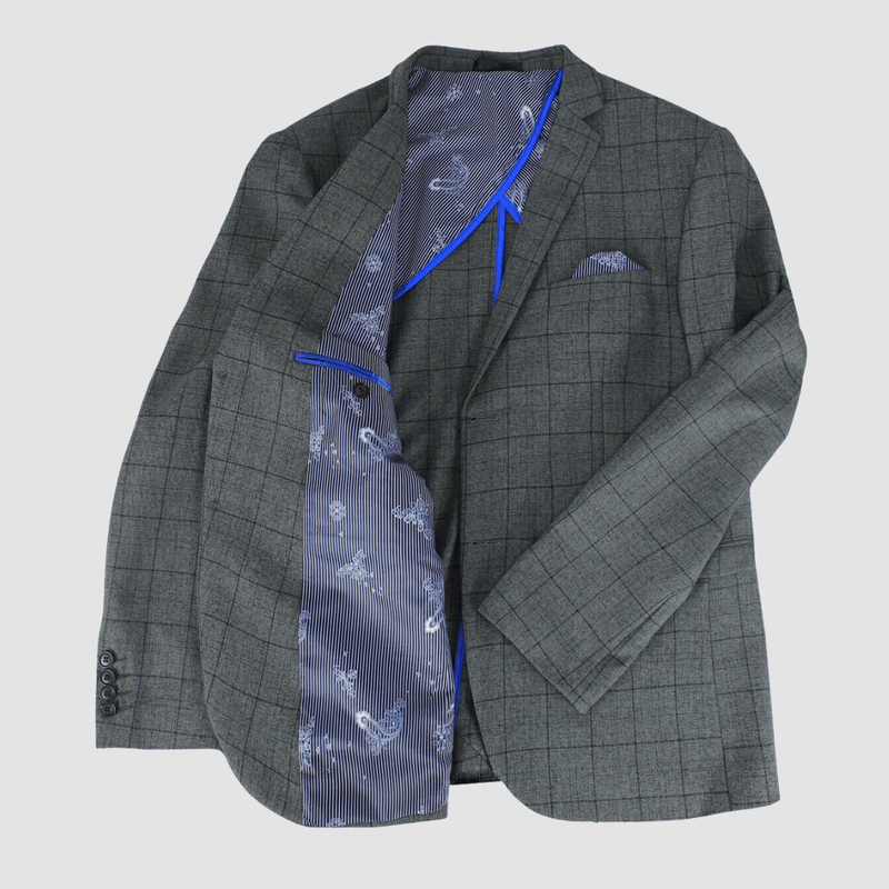Boulvandre Mens Slim Fit Scuzzatti Checkered Suit in Charcoal