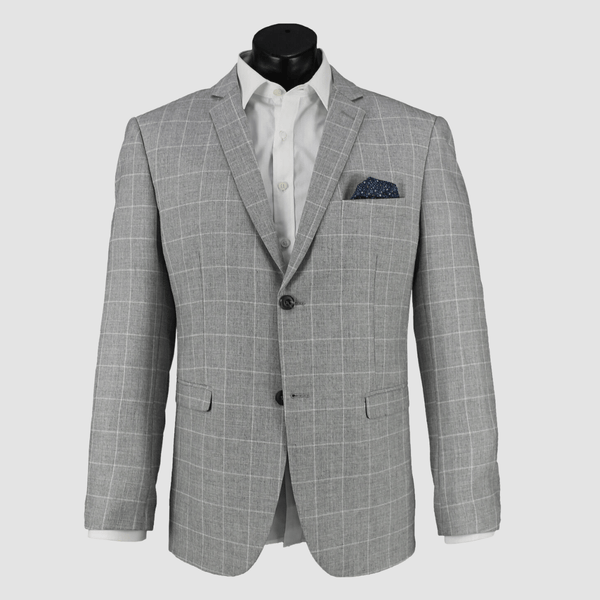 Boulvandre Mens Slim Fit Scuzzatti Checkered Suit in Silver