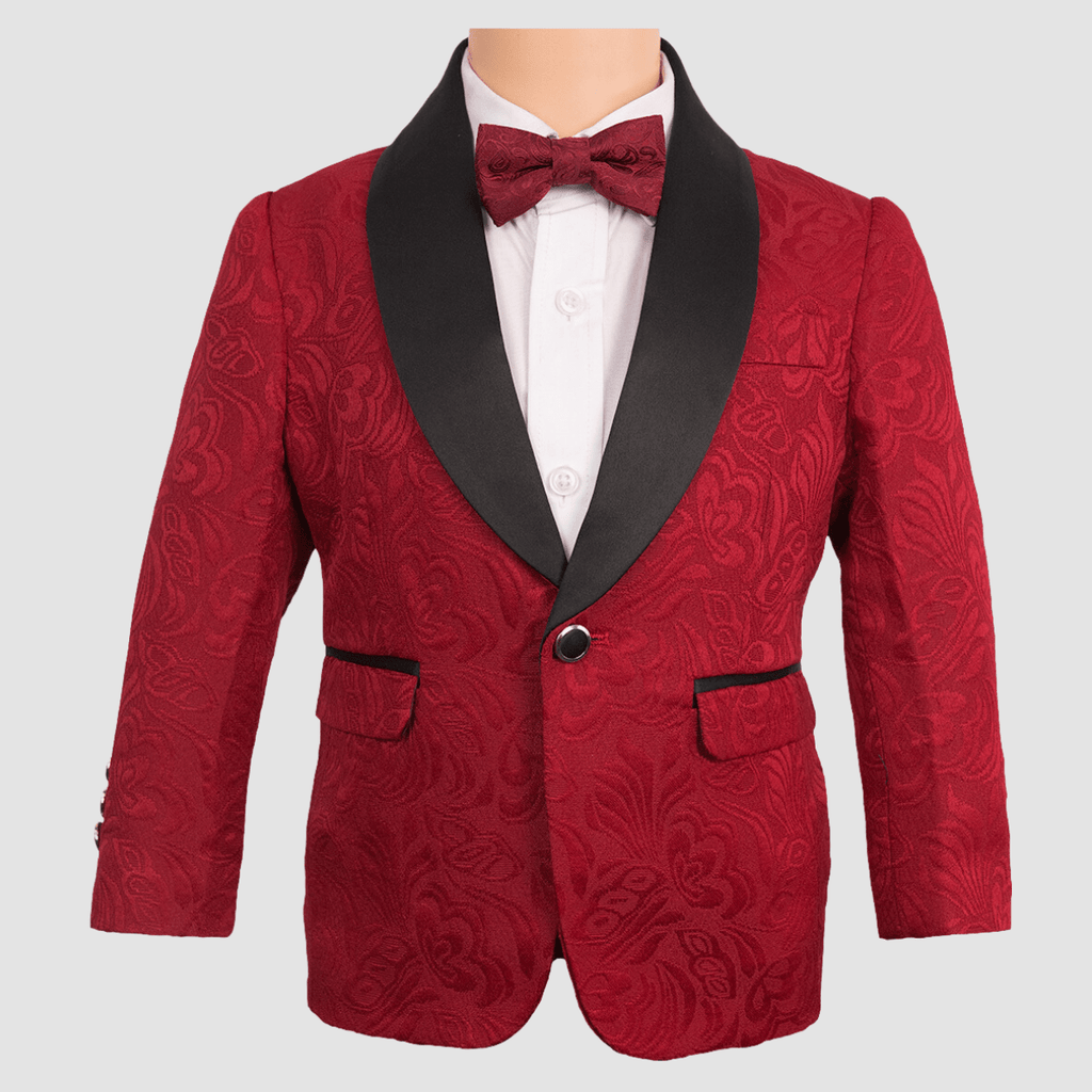 Boulvandre Kids Varce Italia Brocade Dinner Suit Jacket in Deep Red Mens Suit Warehouse Melbourne