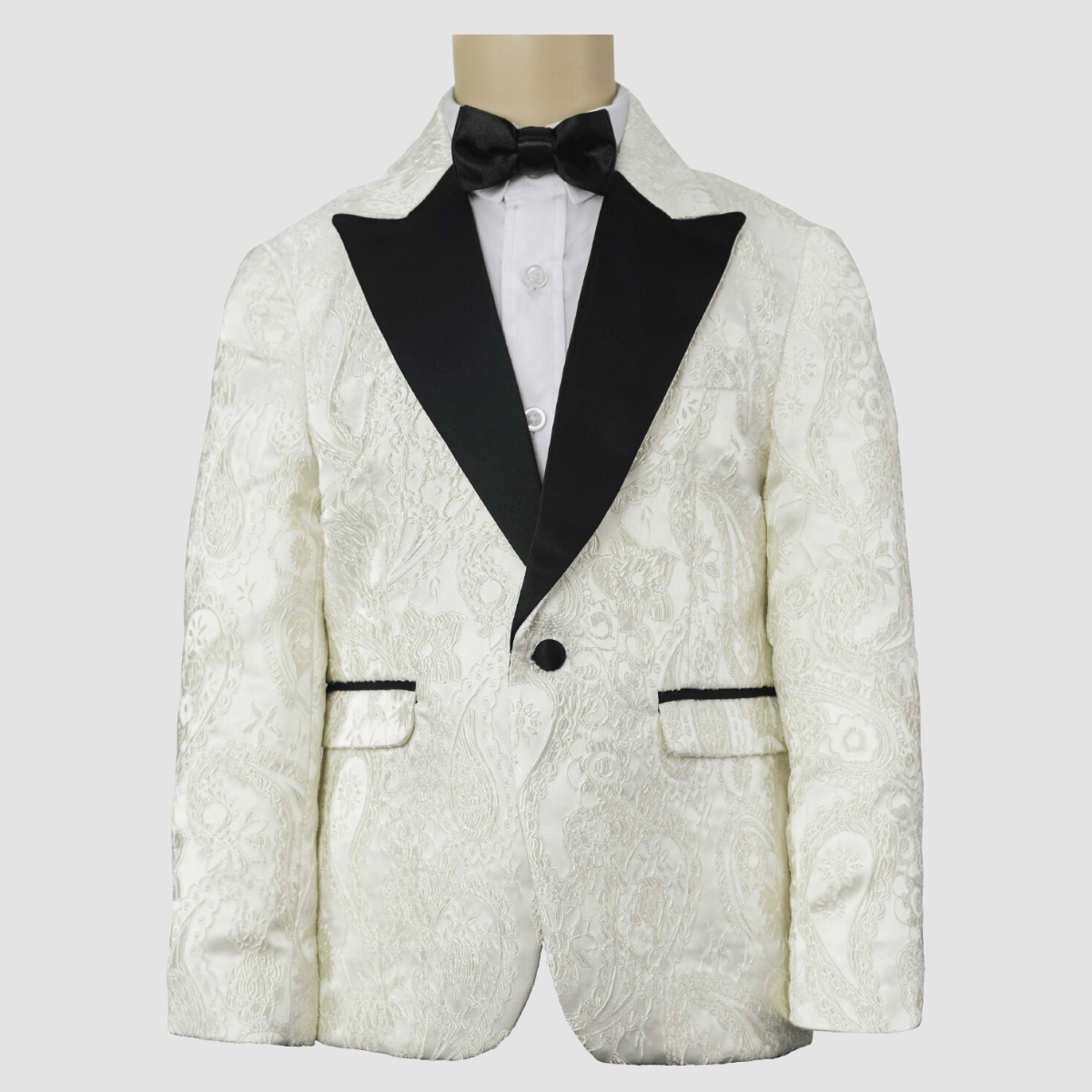 Boulvandre Kids Varce Italia Brocade Dinner Jacket in Ivory and Black Paisley