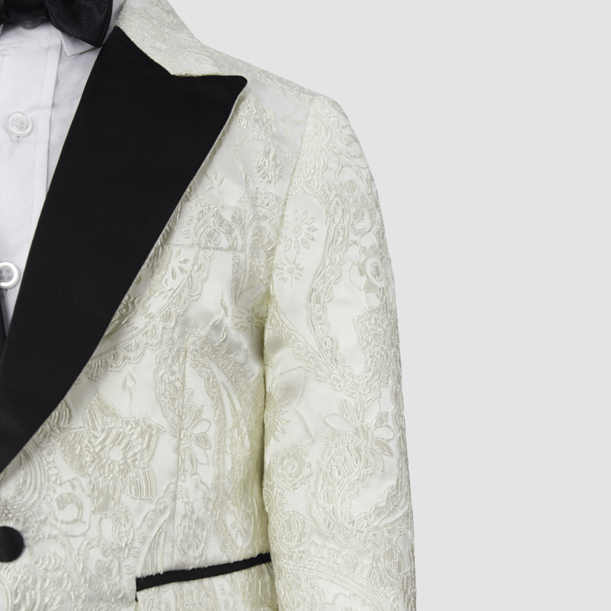 Boulvandre Kids Varce Italia Brocade Dinner Jacket in Ivory and Black Paisley