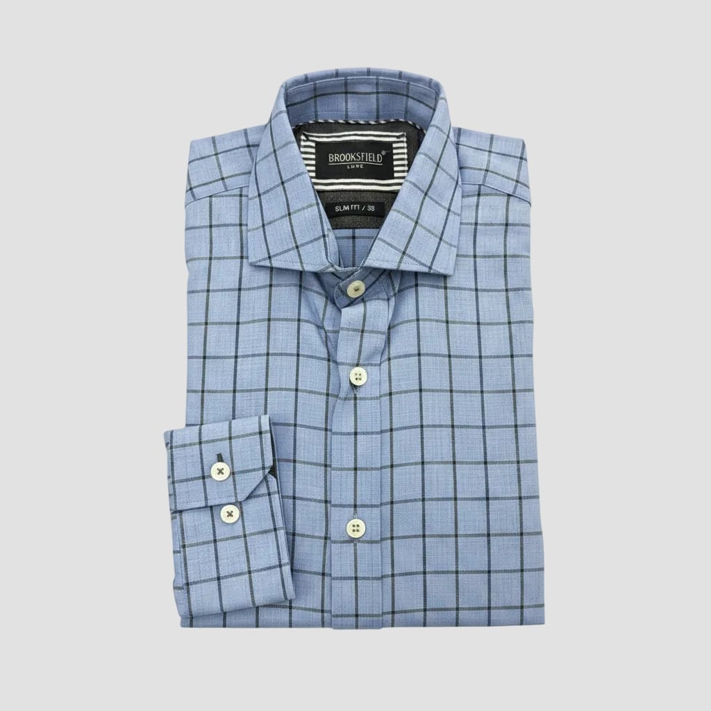 blue and black check shirt