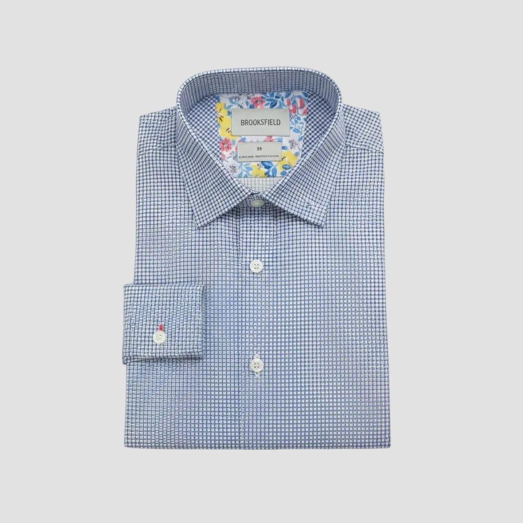blue patterned brooksfield dress shirt 
