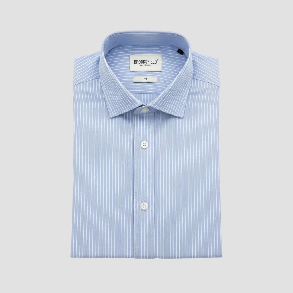 blue shirt with white stripes by brooksfield