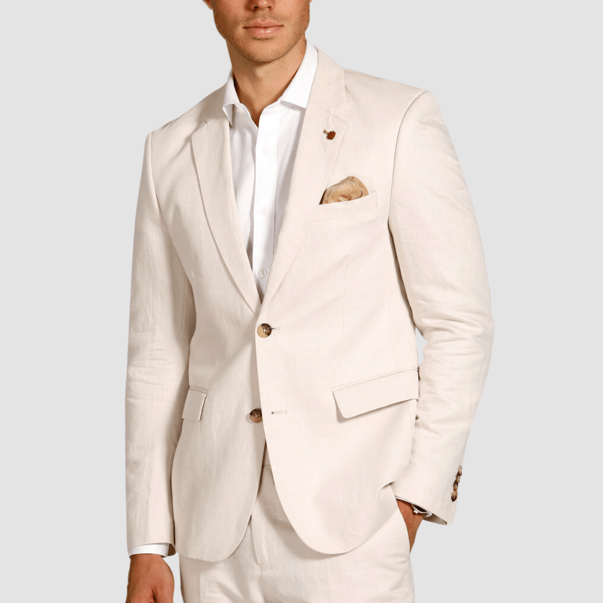 front view of the Brooksfield Mens Slim Fit Essential Linen Blend Sports Jacket in Oat