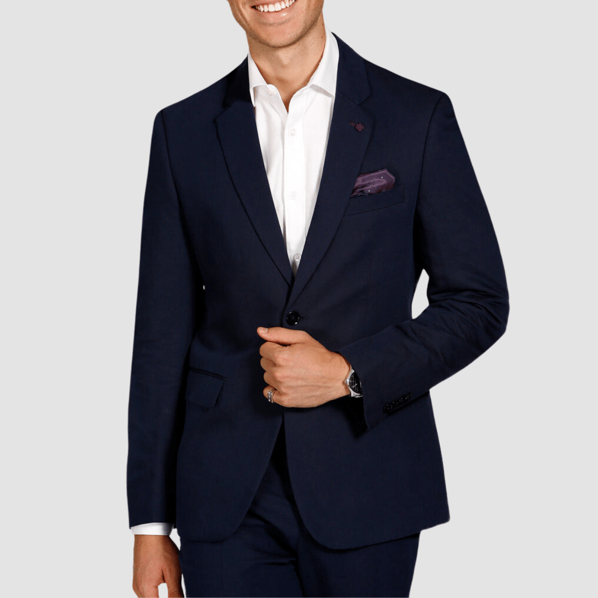 front view of the Brooksfield Mens Slim Fit Essential Linen Blend Sports Jacket in Navy