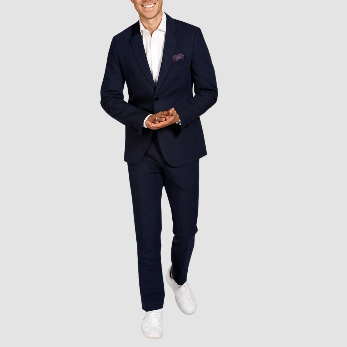 front view of the Brooksfield Mens Slim Fit Essential Linen Blend Suit in Navy