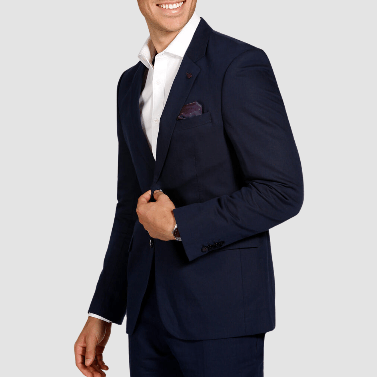 Side view of the Brooksfield Mens Slim Fit Essential Linen Blend Suit in Navy