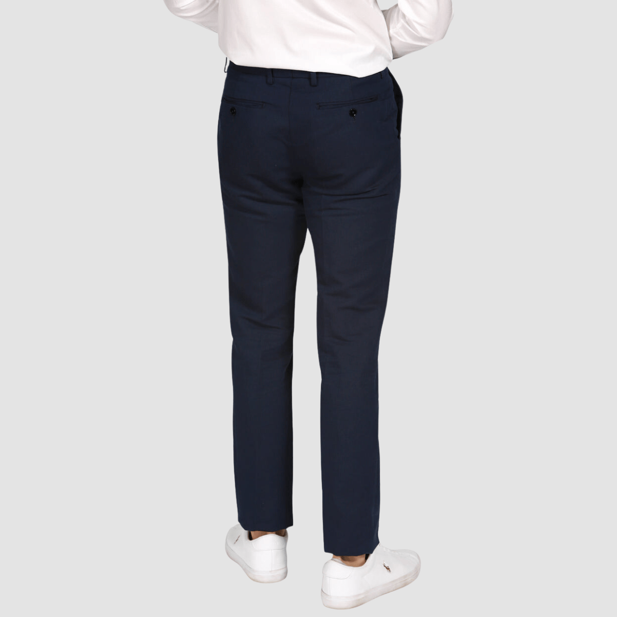 back view of the Brooksfield Mens Slim Fit Essential Linen Blend Trouser in Navy